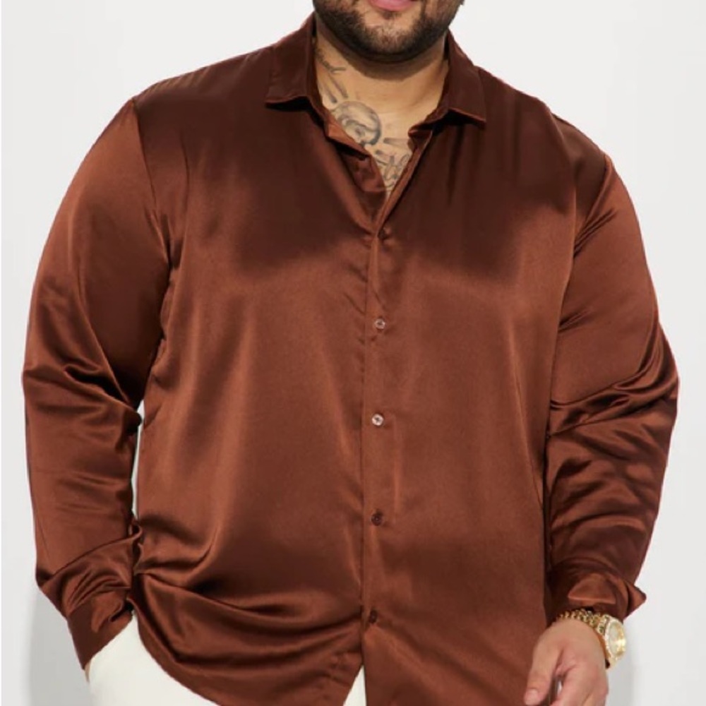 NovaMen Links Satin long Sleeve shirt Color Brown 3XL